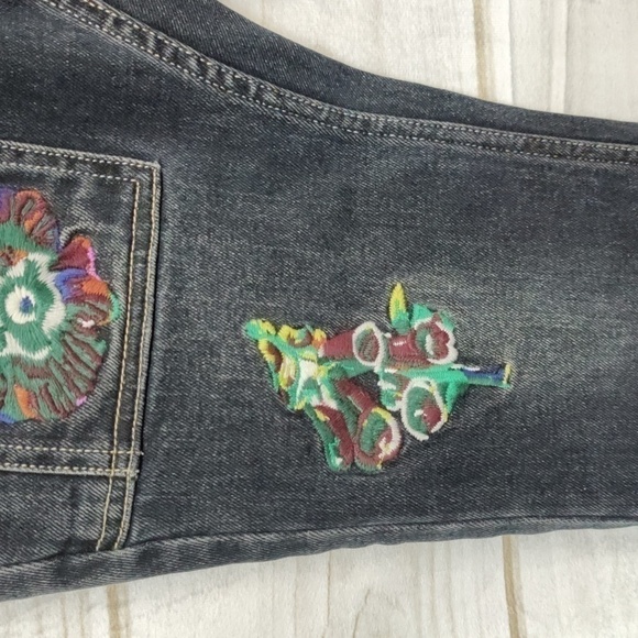 CYNTHIA Rowley Embellished Kick Flare Dark Wash Cargo Jeans, Size 0 - Picture 3 of 15